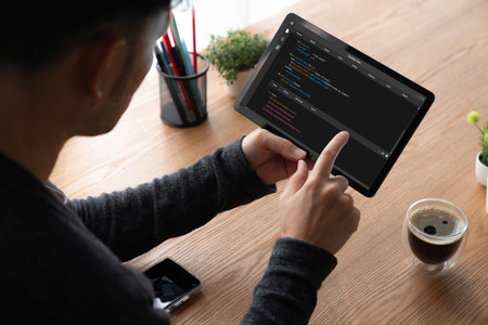 Software development programming on computer screen for modish application and program codingの写真素材