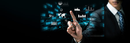 Business person delve into data analytics to uncover trends and insights from predictive big data...