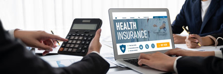 Business intelligence and data analysis concept. Analyst team working on financial data analysis dashboard on laptop screen as marketing indication for effective business strategic planning. Insightの写真素材