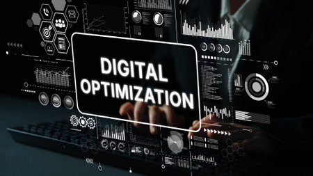 Digital Optimization Concept Displayed on Screen with Graphical Data Visualization Elements and...