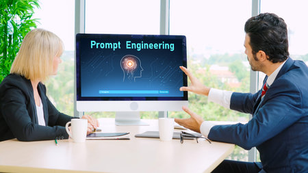 Generative AI virtual assistant tools for prompt engineer and user for ease of engage artificial intelligence AI technology help people to work with generative AI functions by prompting the AI snuglyの写真素材