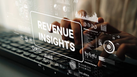 Detailed Revenue Insights Analysis with Digital Data Visualization and Modern Workspace Environment. Asymptotic smart data analytic.の写真素材