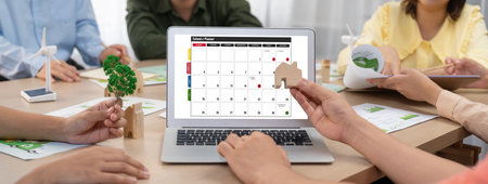 Calendar on computer software application for brisk schedule planning for personal organizer and online businessの写真素材