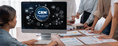 Customer relationship management system on brisk computer for CRM business and enterpriseの写真素材
