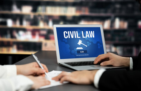 Civil law brisk information showing on computer screen for Common Justice Legal Regulation Rights Conceptの写真素材