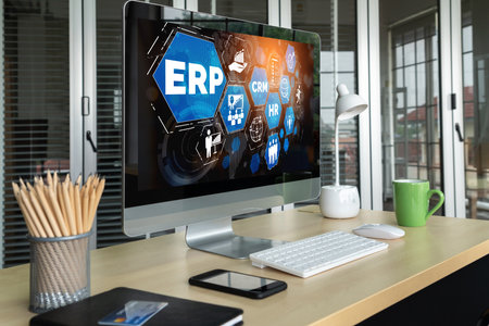 ERP enterprise resource planning software for modish business to plan the marketing strategyの写真素材