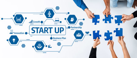 A visually engaging representation of teamwork in a startup environment, showcasing collaboration,...