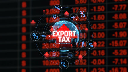 Impact of Export Tax on Global Trade: Understanding Tariffs and Their Effects on International Markets and Economies. Consignment.の写真素材