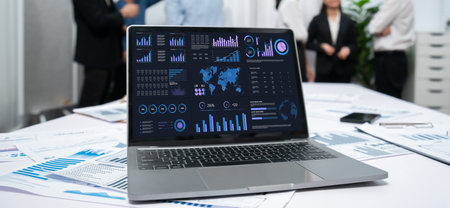 Business data dashboard provide business intelligence analytic for marketing strategy planning brisk with big data set to analyze customer demands and foreseeing business futureの写真素材