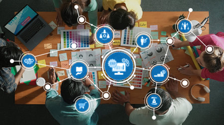 This image showcases a collaborative workspace where a team brainstorms and engages in creative...