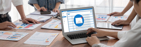 Email notification message showing on computer screen brisk. Digital marketing message information...