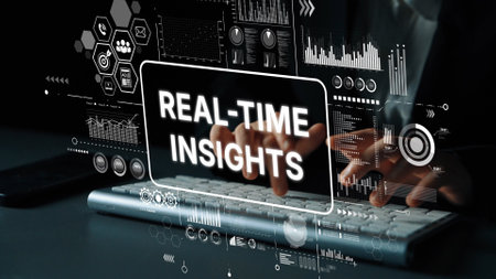 Real-Time Insights: A Business Professional Analyzing Data with Digital Charts and Graphs for...