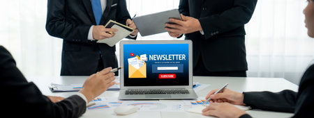 newsletter signup page on computer for customer to subscribe brisk newsletter update information to subscriberの写真素材