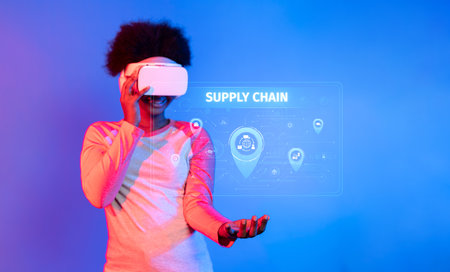 A woman engages with virtual reality technology, exploring innovative concepts in supply chain...