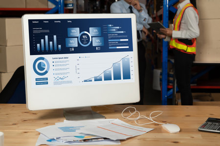Business data dashboard provide business intelligence analytic for marketing strategy planning snugly with big data set to analyze customer demands and foreseeing business futureの写真素材