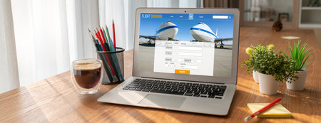 Online flight booking website provide modish reservation system . Travel technology concept .