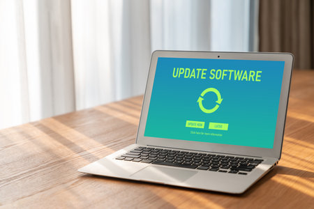 Software update on computer for modish version of device software upgradeの写真素材