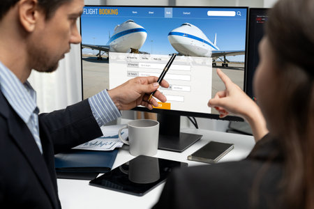 Online flight booking website provide brisk reservation system . Travel technology concept .