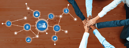 A diverse group of professionals engaging in teamwork focused on financial planning and tax...