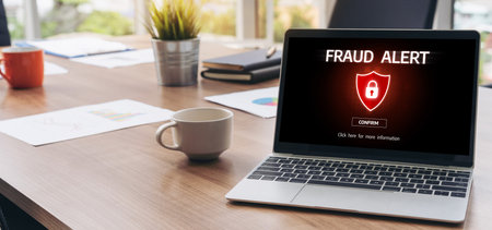 Cyber security software show alert of cyber attack for protection snugly. Danger from virus, phishing and cyber fraud.の写真素材