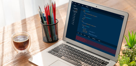 Software development programming on computer screen for modish application and program codingの写真素材