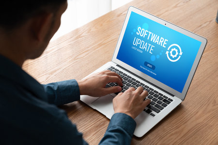 Software update on computer for modish version of device software upgradeの写真素材