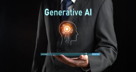 Human interact with AI artificial intelligence virtual assistant chatbot in concept of AI artificial intelligence prompt engineering, LLM AI deep learning to use generative AI for work support. FaaSの写真素材