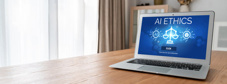 AI ethics responsibility standard law and rules on computer screen provide report of AI ethic transparency preventing technology crime. briskの写真素材