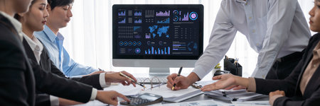 Business intelligence and data analysis concept. Analyst team working on financial data analysis...