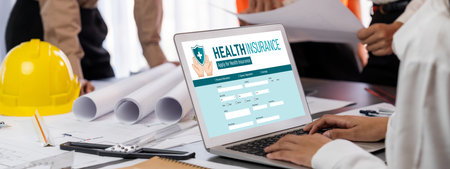 Health insurance web site brisk registration system for easy form fillingの写真素材