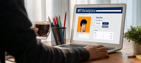 NFT marketplace provide modish sale channel for digital artist to sell their works online on the internet networkの写真素材
