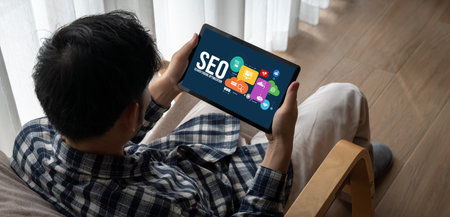 SEO search engine optimization for modish e-commerce and online retail business showing on computer...