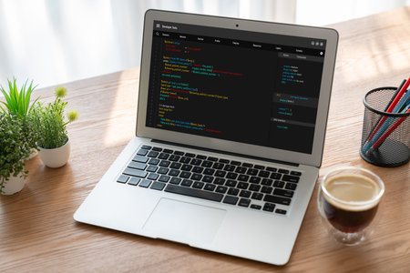 Software development programming on computer screen for modish application and program codingの写真素材