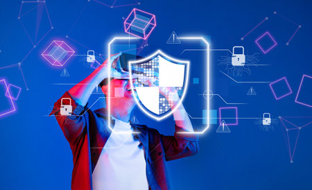 Explore the intersection of virtual reality and security in this visually striking image that emphasizes the importance of data protection and cyber privacy in technology. XDMCPの写真素材