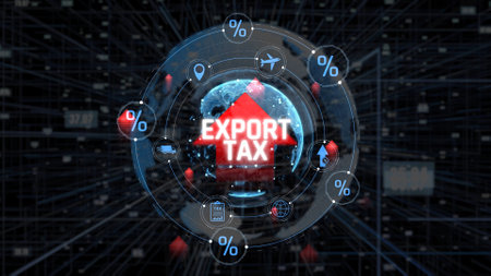 Export Tax Concept with Global Influence and Digital Network Background Representing International Trade and Tariffs Dynamics. Consignment.の写真素材