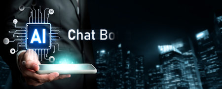 Human interact with AI artificial intelligence virtual assistant chatbot in concept of AI artificial intelligence prompt engineering, LLM AI deep learning to use generative AI for work support. FaaSの写真素材