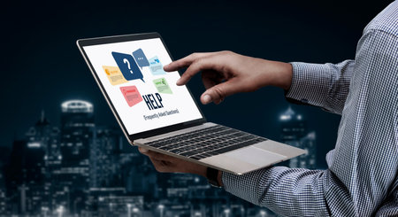 Help screen on the website provide answer to FAQ frequently asked question snugly with knowledge information and solution by customer supportの写真素材