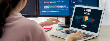 Delivery tracking system for e-commerce and brisk online business to timely goods transportation and deliveryの写真素材