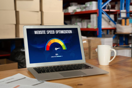 Computer software evaluating website loading speed. Concept of improving website loading speed...