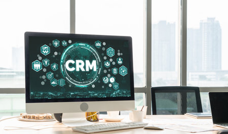 Customer relationship management system on modish computer for CRM business and enterpriseの写真素材
