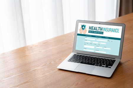 Health insurance web site modish registration system for easy form fillingの写真素材