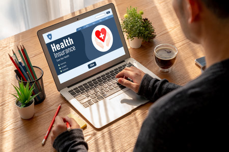 Health insurance web site modish registration system for easy form fillingの写真素材