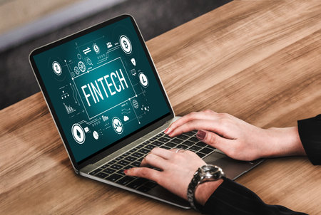 Fintech financial technology software for modish business to analyze marketing strategyの写真素材