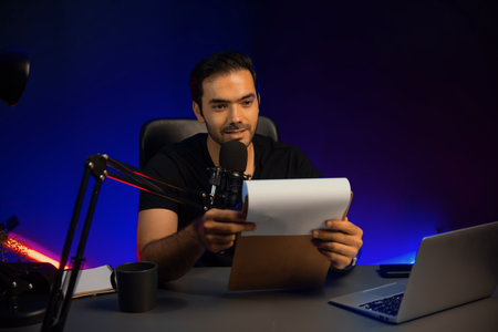 Broadcaster talking to listener with script note to educate in psychology in mind, body and soul on...
