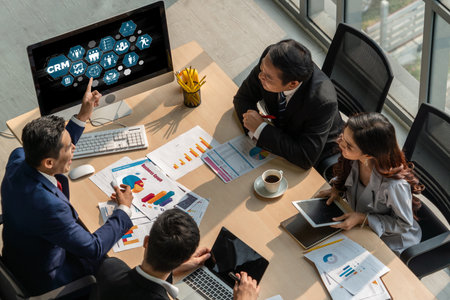 Customer relationship management system on modish computer for CRM business and enterpriseの写真素材