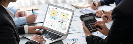 Business intelligence and data analysis concept. Analyst team working on financial data analysis...