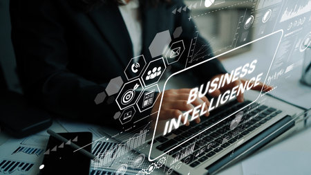 Professional Business Intelligence Concept Featuring Data Analysis and Modern Technology in an Office Environment. Asymptotic smart data analytic.の写真素材