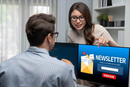 newsletter signup page on computer for customer to subscribe brisk newsletter update information to subscriberの写真素材