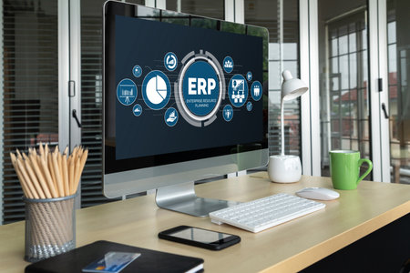 ERP enterprise resource planning software for modish business to plan the marketing strategyの写真素材