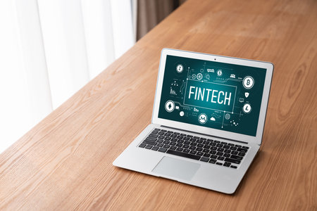 Fintech financial technology software for modish business to analyze marketing strategyの写真素材